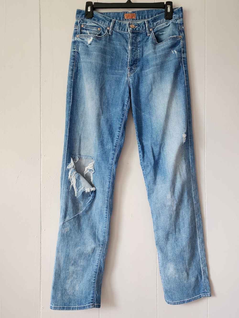 MOTHER The Brother Distressed Boyfriend Jeans Size 25 Light Wash Ripped Denim